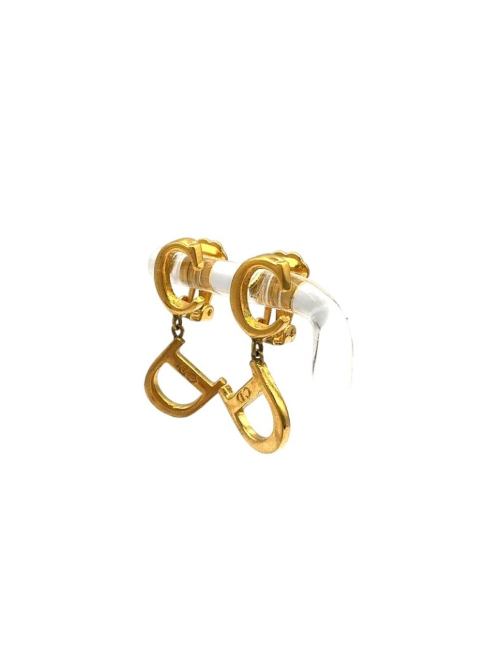 Dior CD Logo Swing Gold Plated Earrings - Picture 2 of 12